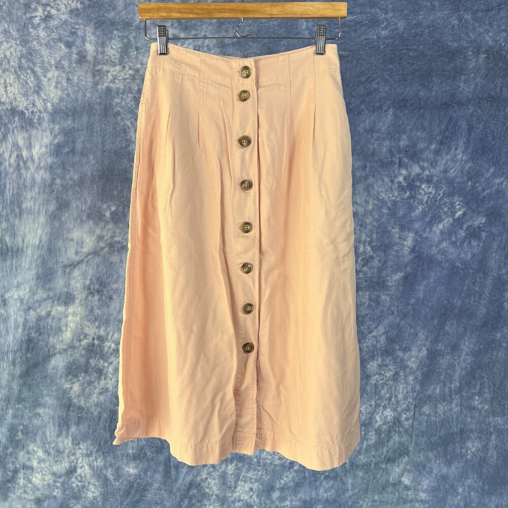 Madewell Peach  Patio Button Front Midi Skirt Sz 2
